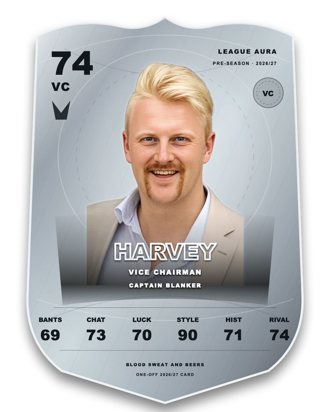 Silver manager card for Harvey